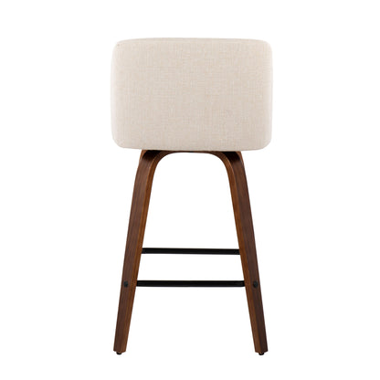 Toriano - Mid-Century Modern Fixed Height Counter Stool & Square Footrest (Set of 2) - Walnut / Cream
