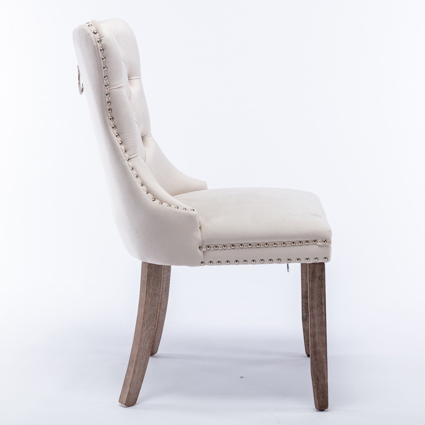 Nikki - Modern, High-End Tufted Solid Wood Contemporary Velvet Upholstered Dining Chair With Wood Legs Nailhead Trim (Set of 2) - Beige