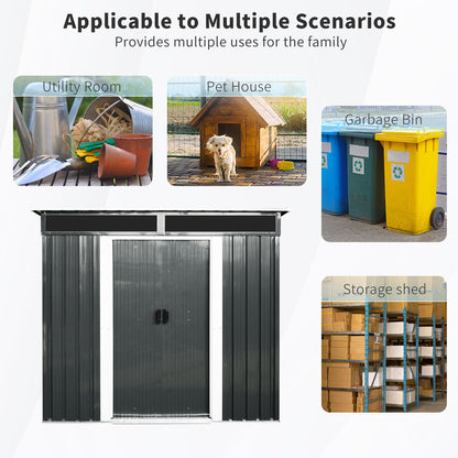 6Ft X 5Ft Outdoor Metal Storage Shed With Lockable Sliding Doors And Transparent Plate For Garden, Lawn - Black / White