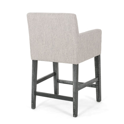 Charmed Upholstered Counter Stool With H Frame Base And Round Arms - Light Gray