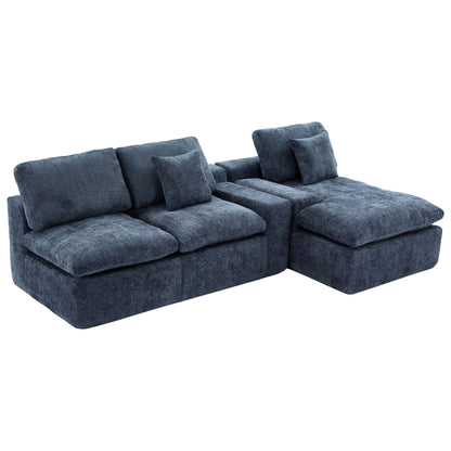 Cloud Sectional Sofa Upholstered Sofa Couch With Double-Layer Cushion And Side Pockets - Blue