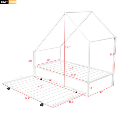 Twin Size House Bed & Trundle - White