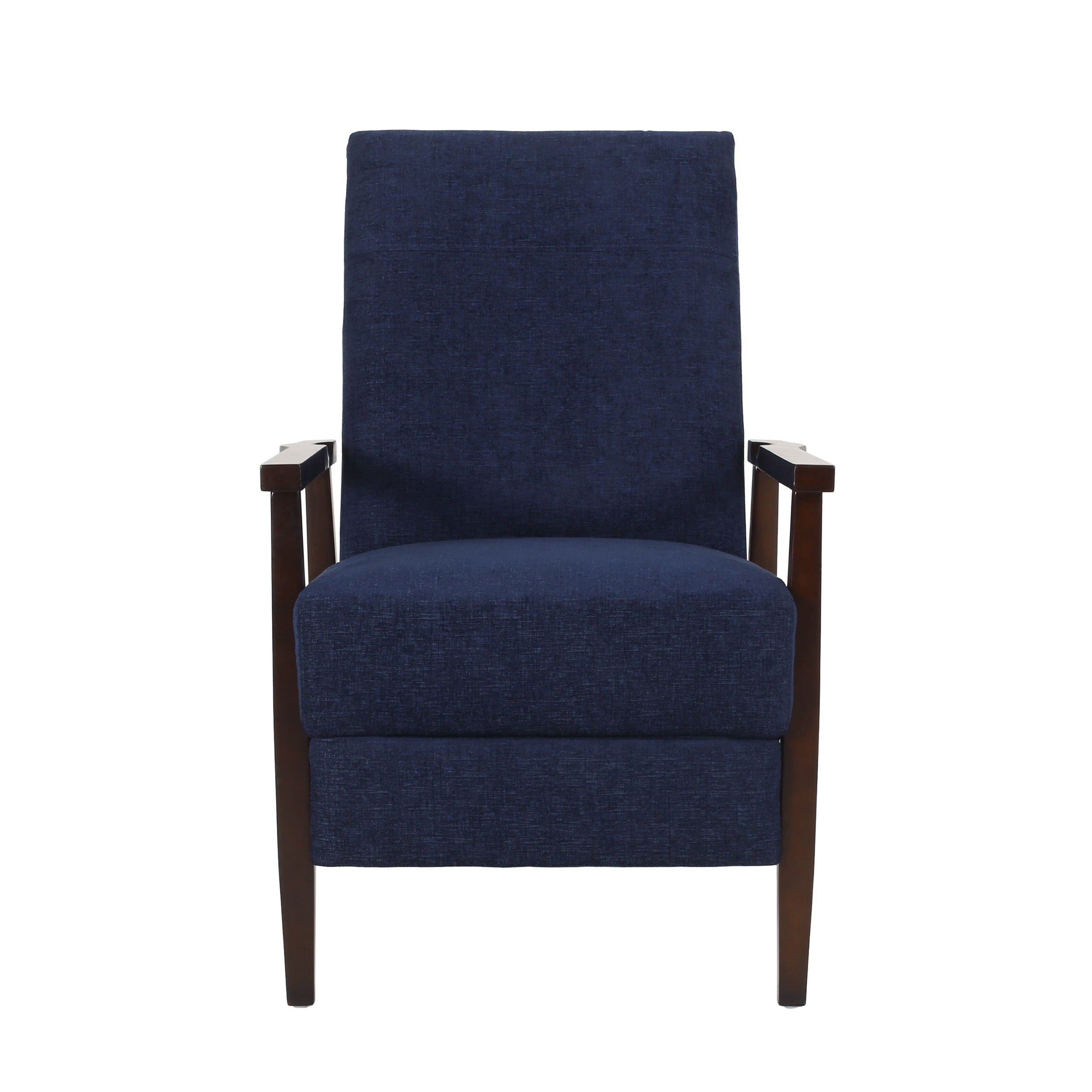 Wide Wood Hand Manual Club Recliner - Navy Blue
