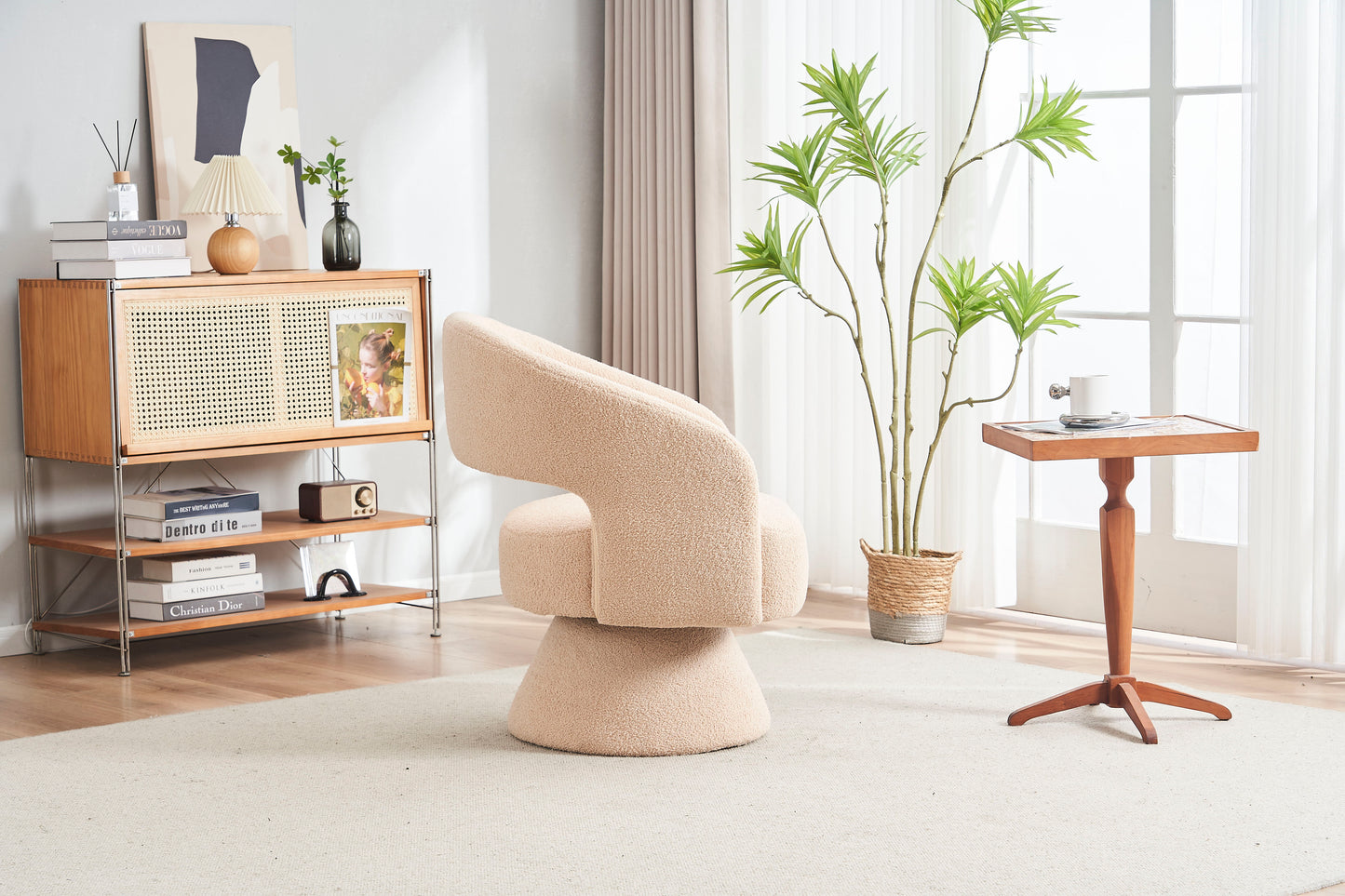 Swivel Accent Chair Armchair, Round Barrel Chair For Living Room Bedroom - Cream