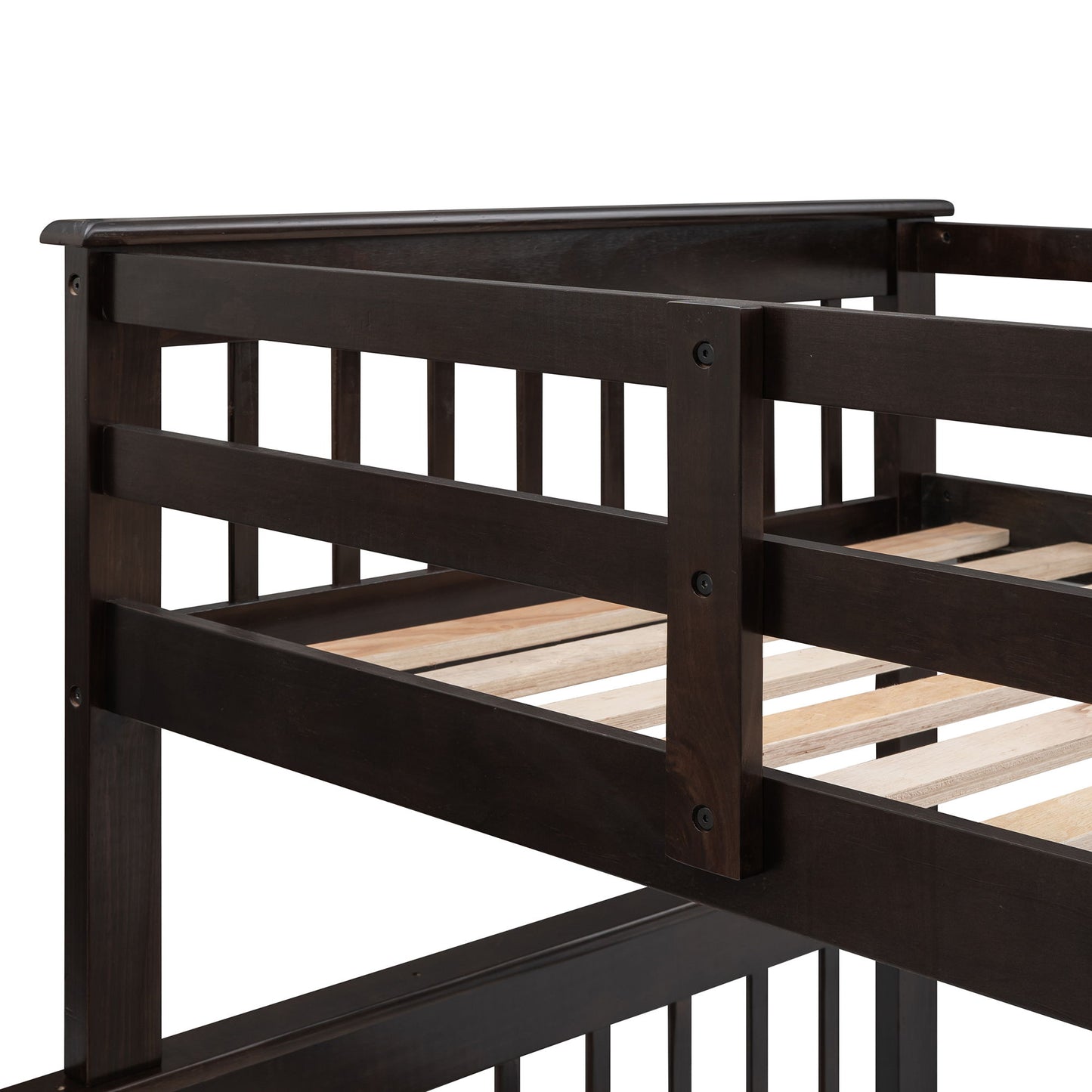 Twin Over Full Stairway Bunk Bed With Drawer, Storage And Guard Rail For Bedroom - Espresso
