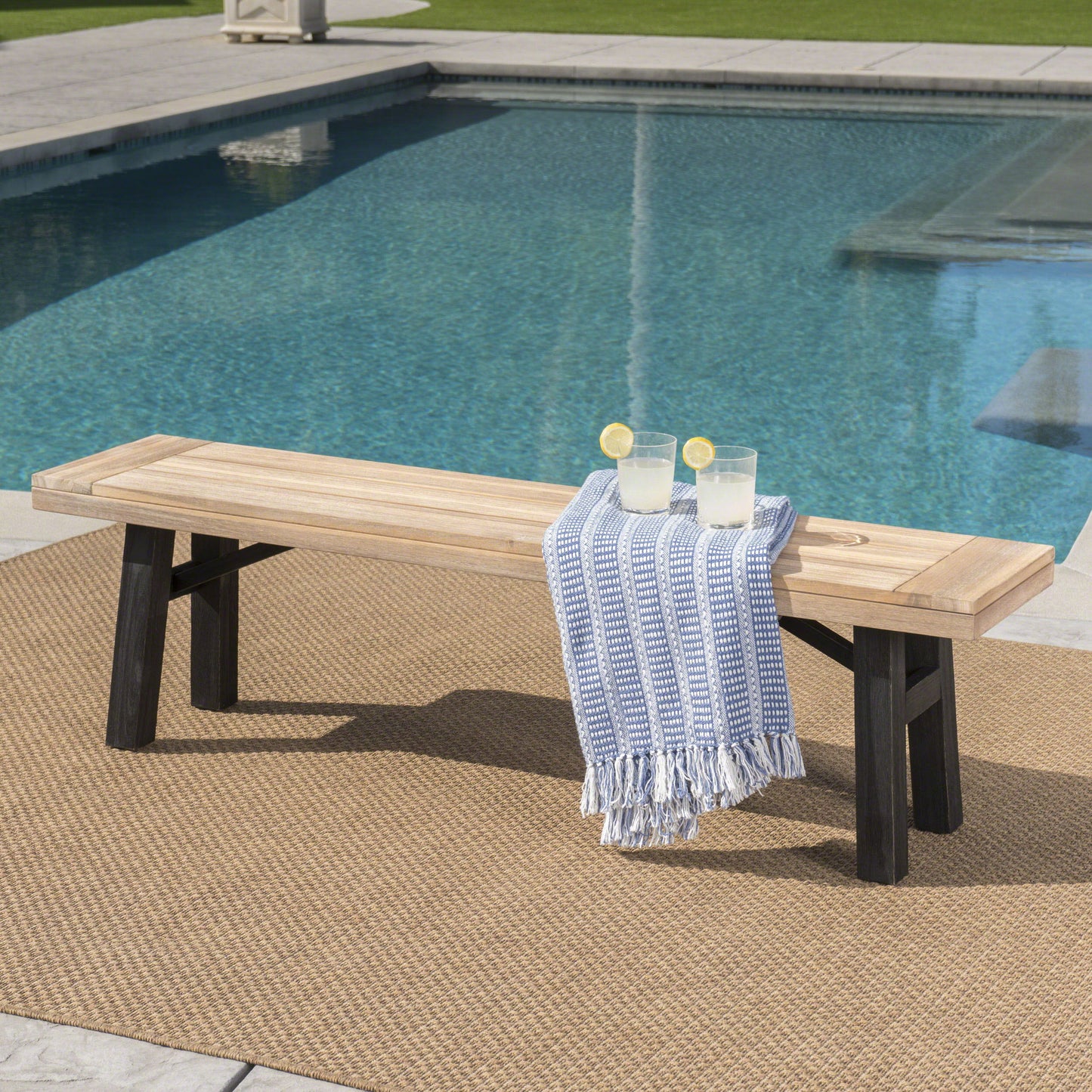 Outdoor Bench With Slat Panel Design And Frame - Natural / Gray
