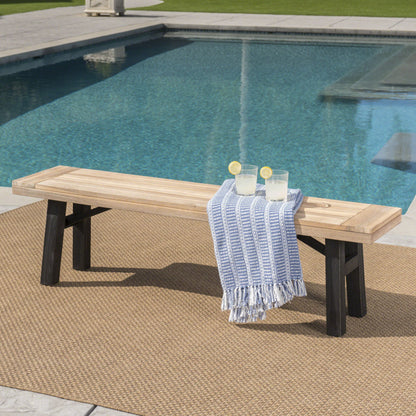 Outdoor Bench With Slat Panel Design And Frame - Natural / Gray