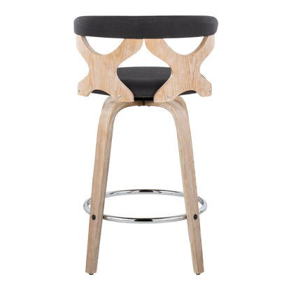 Gardenia - Contemporary Fixed Height Counter Stool With Swivel With Round Footrest (Set of 2) - White Washed / Charcoal