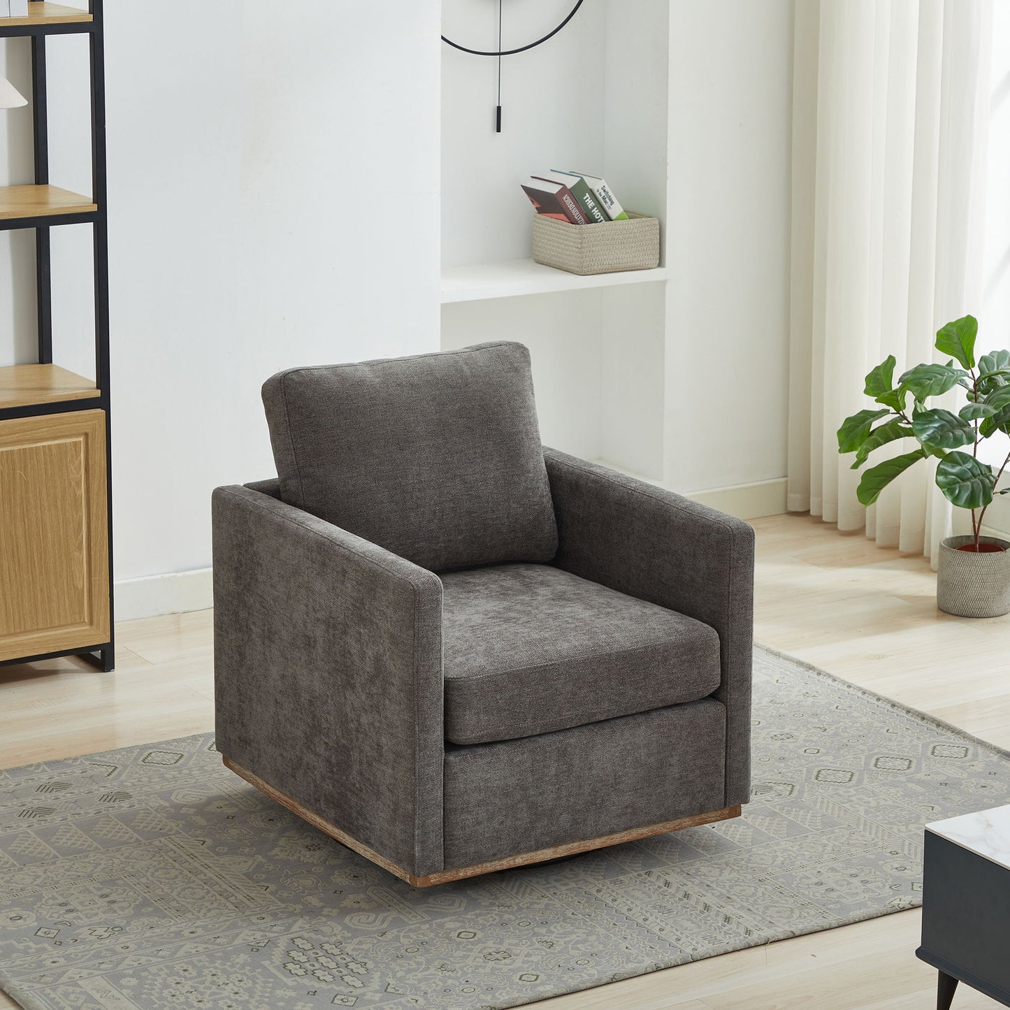Modern Square Upholstered Swivel Accent Chair With Chenille Fabric - Charcoal