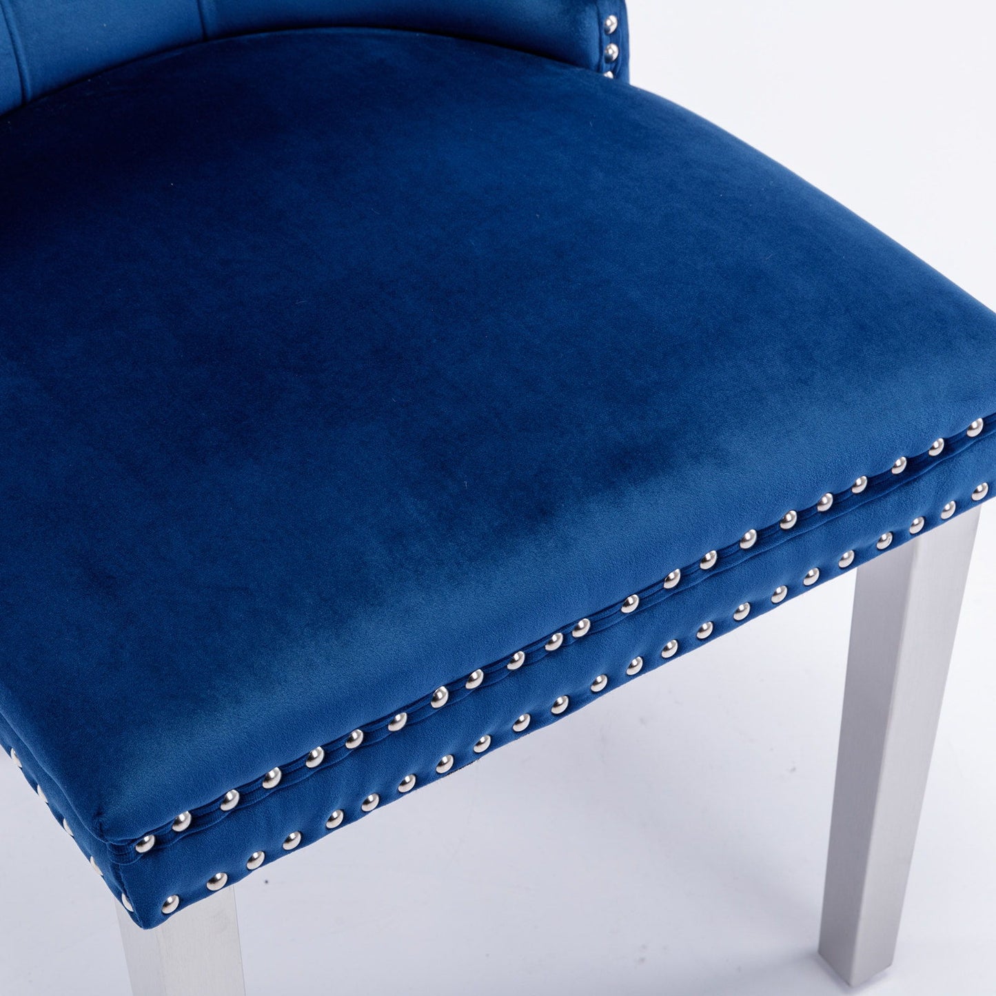 Nikki - Modern, High-End Tufted Solid Wood Contemporary Velvet Upholstered Dining Chair With Chrome Stainless Steel Plating Legs, Nailhead Trim, (Set of 2) - Blue / Chrome