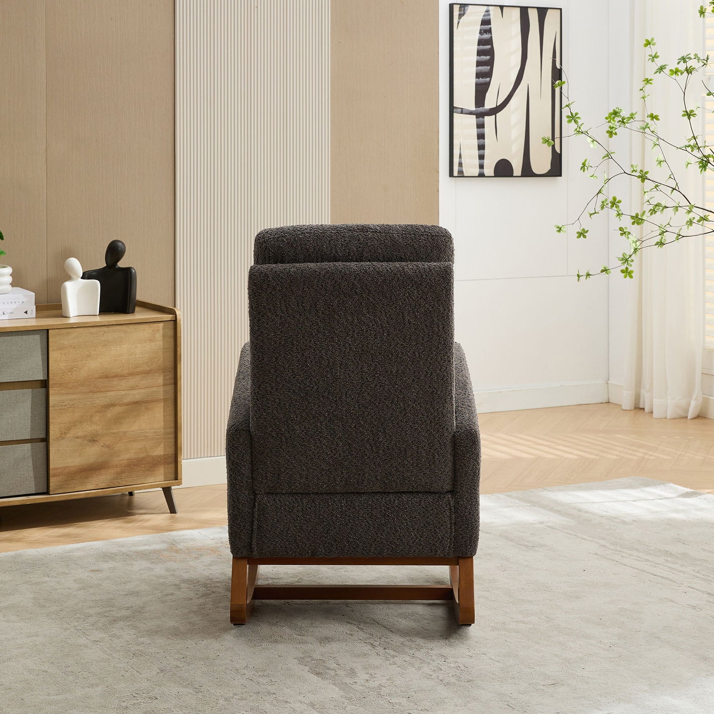 Rocking Chair For Nursery, High Back Glider Chair With Retractable Footrest, Side Pocket, Rocking Accent Armchair With Rubber Wood Legs For Living Room / Bedroom - Charcoal