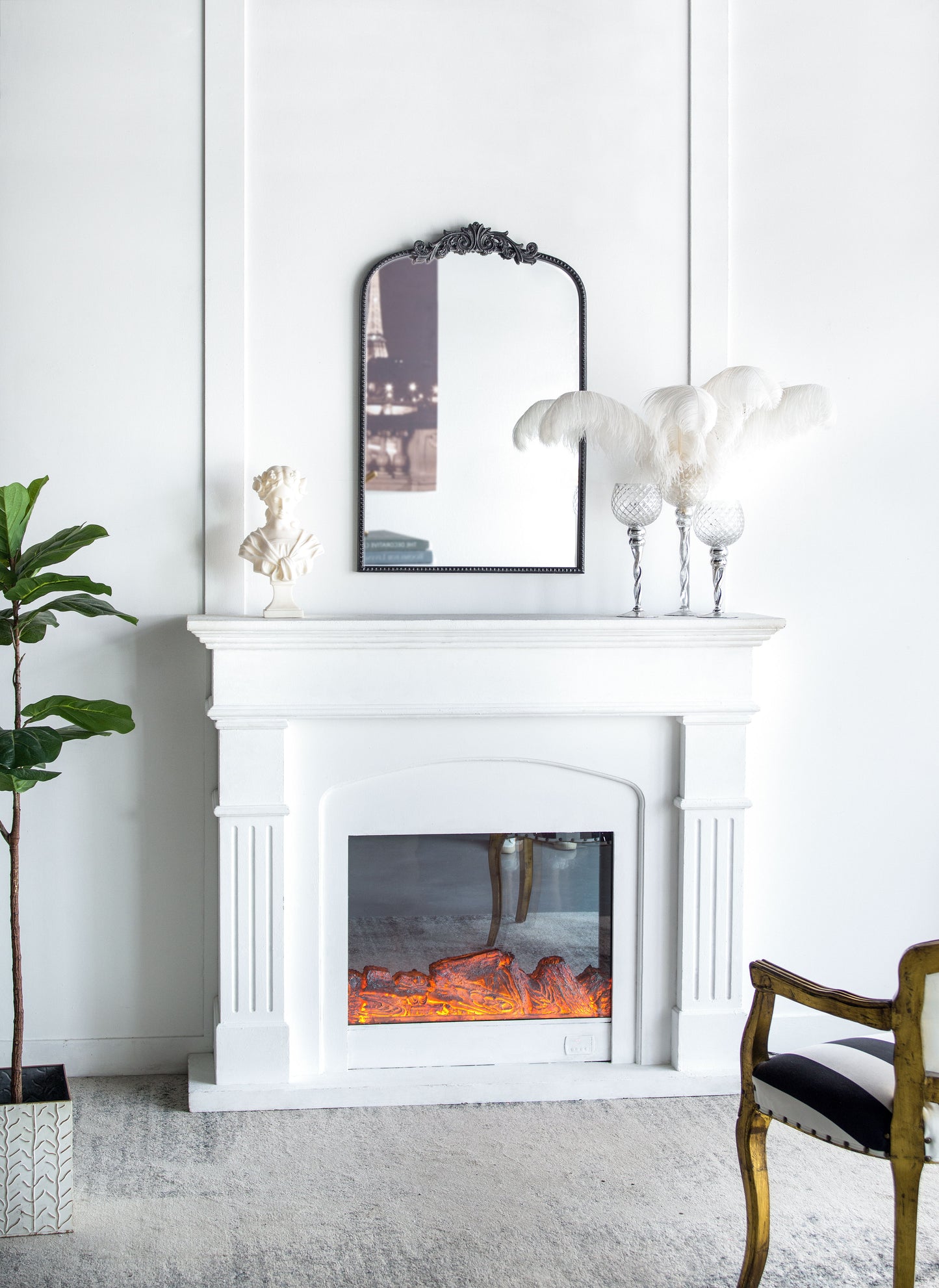 Classic Design Mirror With And Baroque Inspired Frame For Bathroom, Entryway Console Lean Against Wall - Black