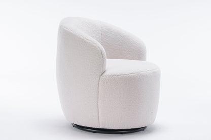 Teddy Fabric Swivel Accent Armchair Barrel Chair With Powder Coating Metal Ring - Ivory White