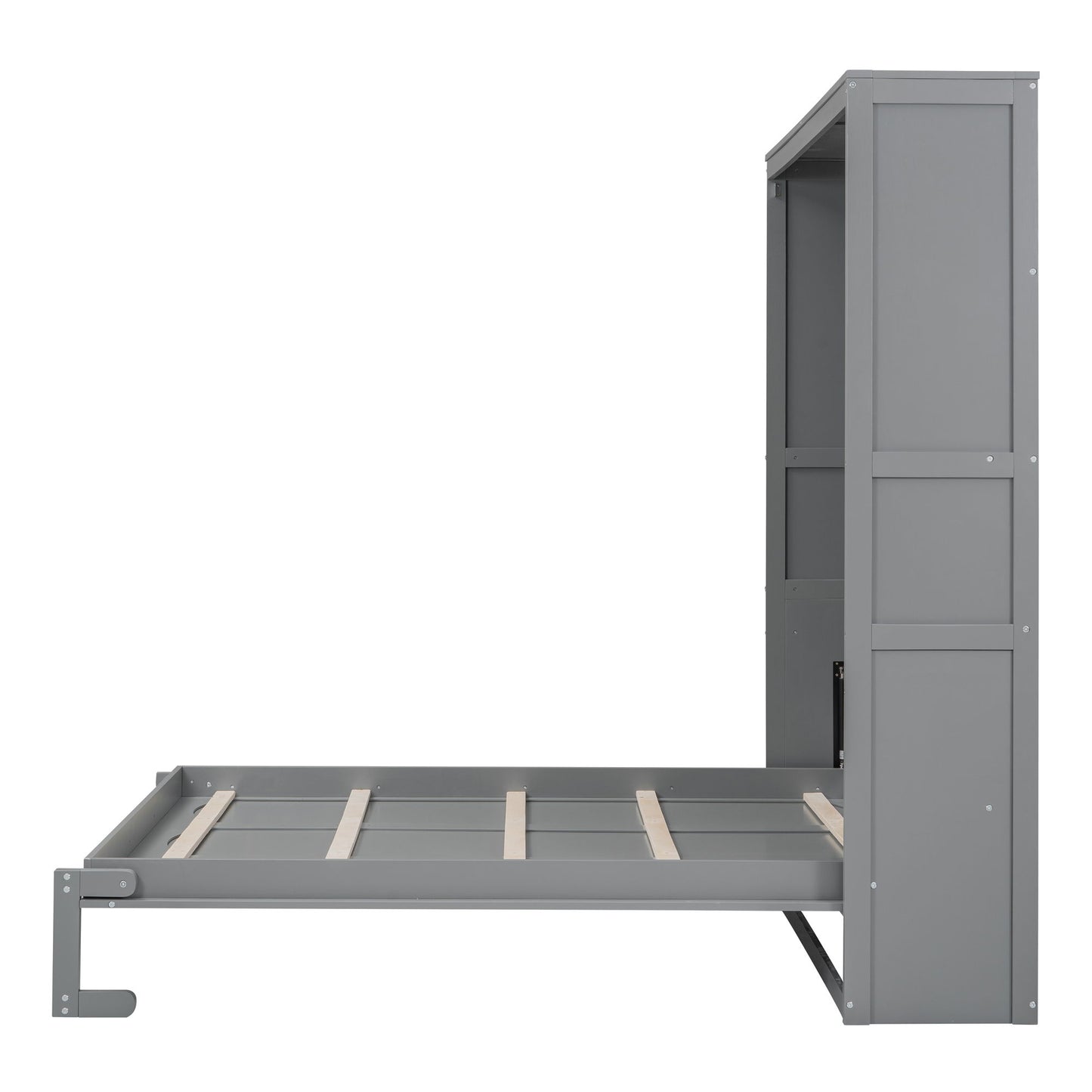 Queen Size Murphy Wall Bed With Shelves, Space Saving And Construction - Gray