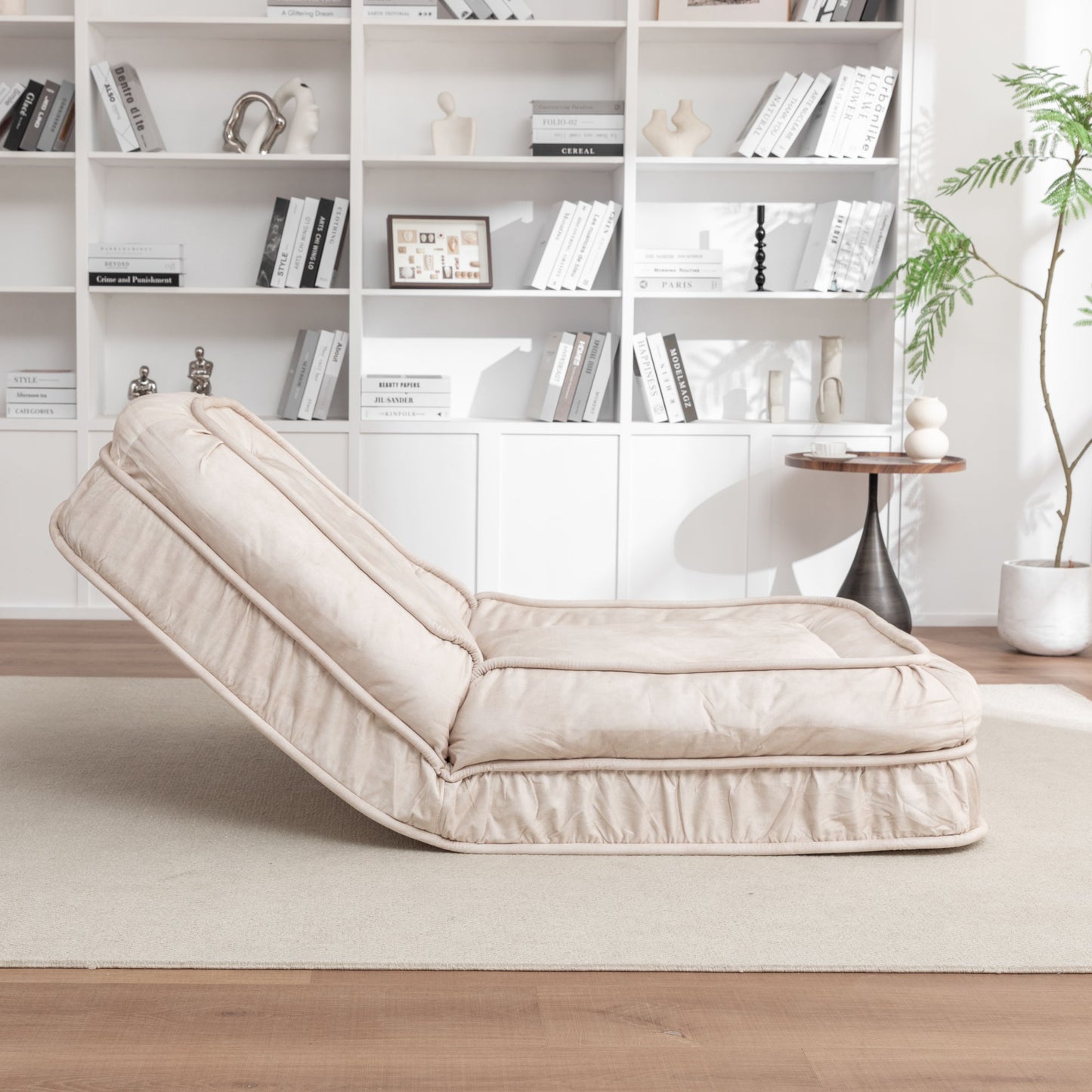 Upholstered Human Dog Bed And Pets Bean Bag Floor Sofa With Massage Pillow, 5 Adjustable Positions & 2 Soft Pillows, Velvet With Foam And Iron Plastic Frame - Beige