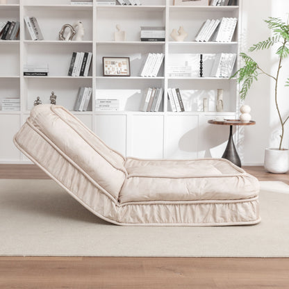 Upholstered Human Dog Bed And Pets Bean Bag Floor Sofa With Massage Pillow, 5 Adjustable Positions & 2 Soft Pillows, Velvet With Foam And Iron Plastic Frame - Beige