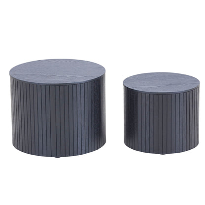 Modern Nesting Coffee Table Set With Walnut Veneer - 2 Pieces For Living Room - Black
