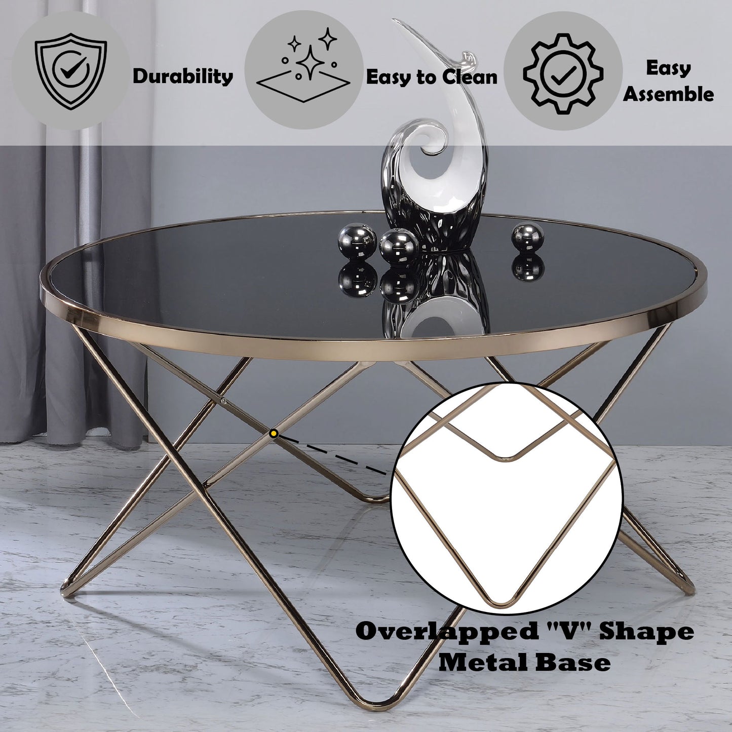 Valora - Glass Coffee Table - Black / Gold