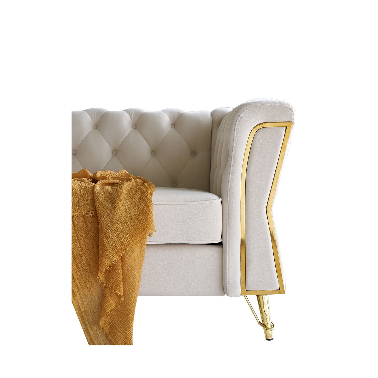 Modern Tufted Velvet Sofa For Living Room - Beige