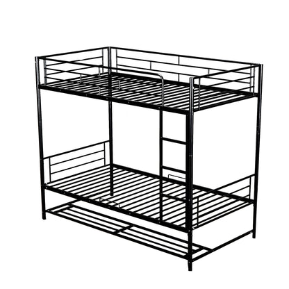 Twin Over Twin Bunk Bed With Shelf And Guardrails - Black