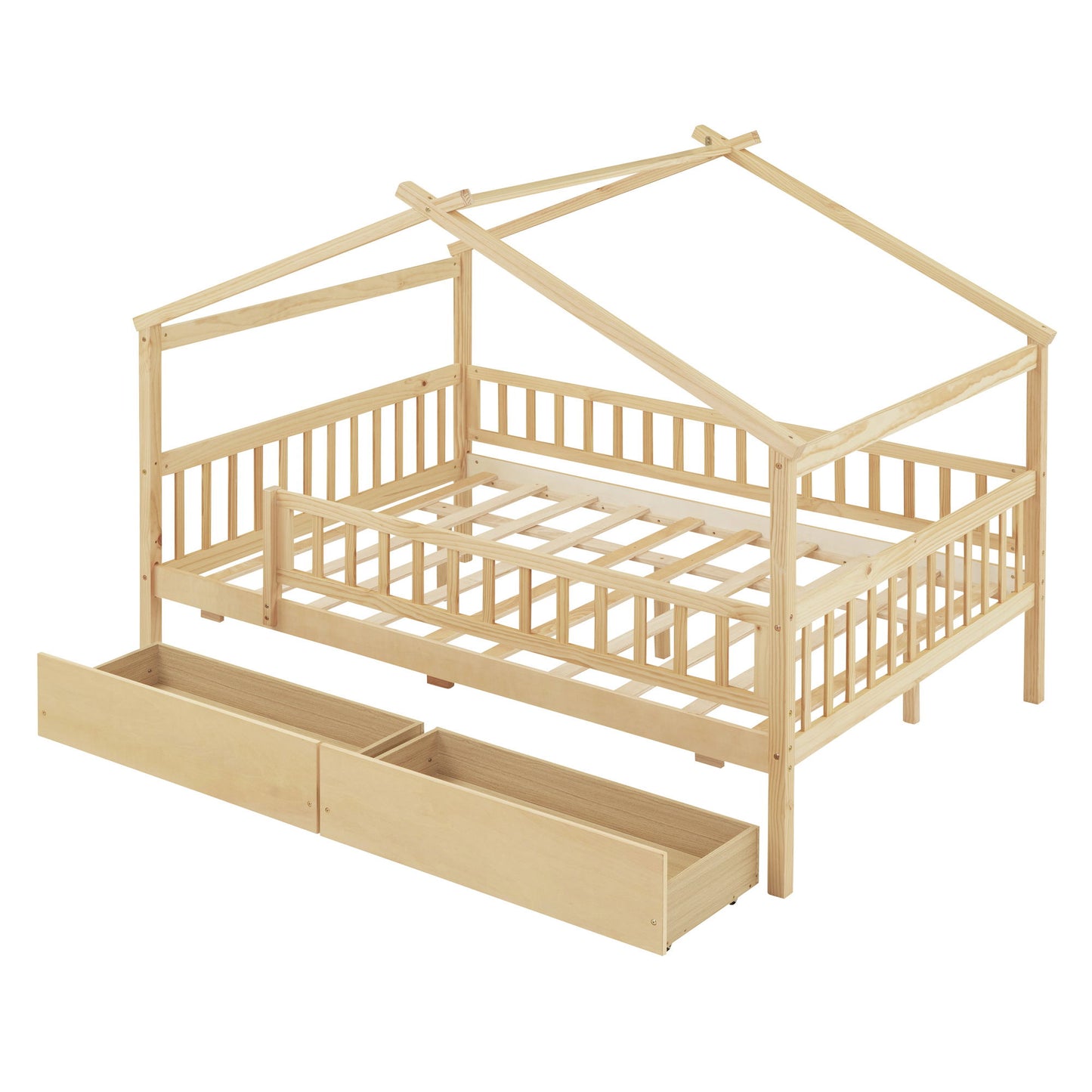 Full Size House Bed With 2 Drawers - Natural