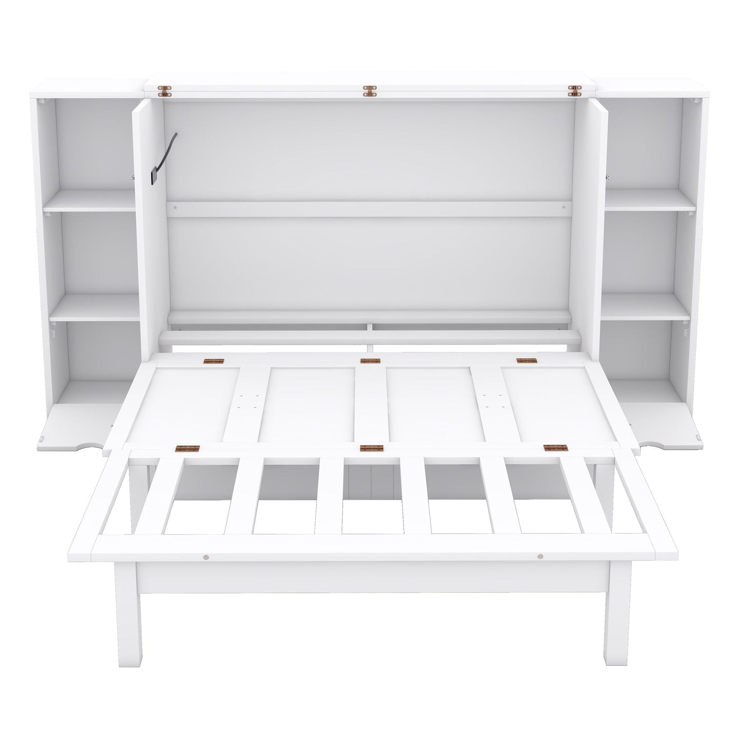 Full Size Murphy Bed With Shelves, Drawers And USB Ports - White