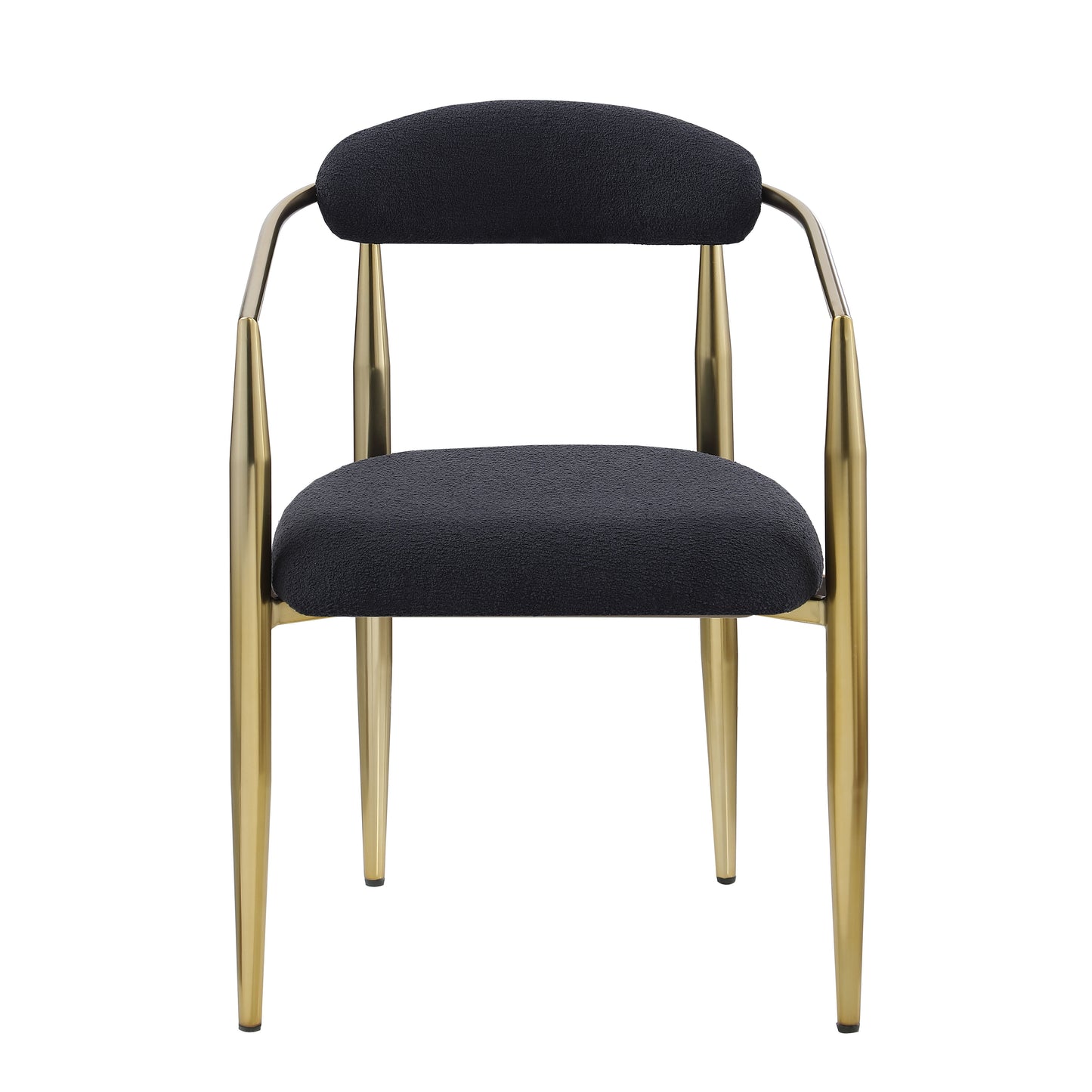 Dining Chairs (Set of 2), Mid-Century Modern Dining Chairs, Kitchen Dining Room Chairs, Round Boucle Backrest Sherpa Dining Chair With Metal Legs - Black / Gold