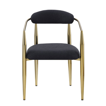 Dining Chairs (Set of 2), Mid-Century Modern Dining Chairs, Kitchen Dining Room Chairs, Round Boucle Backrest Sherpa Dining Chair With Metal Legs - Black / Gold