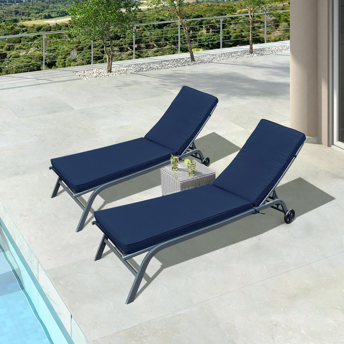 Outdoor Lounge Chairs (Set of 2), Cushion Replacement Patio Funiture Seat Cushion Chaise Lounge Cushion - Navy Blue