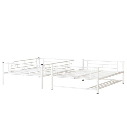 Full Over Full Bunk Bed With Shelf And Guardrails - White