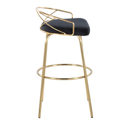 Charlotte - Glam Glam / Art Deco Fixed Height Barstool With Swivel With Round Footrest (Set of 2) - Gold / Black