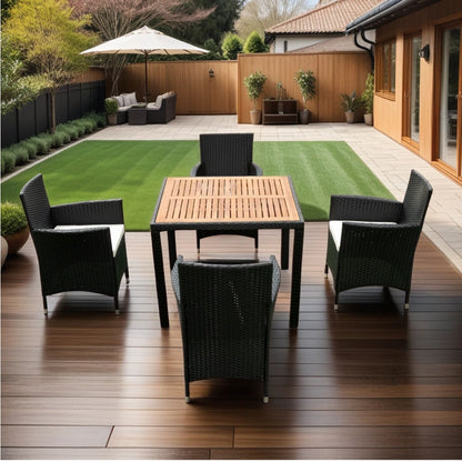 5 Piece Outdoor Patio Wicker Dining Set Patio Wicker Furniture Dining Set With Top - Black / Creme