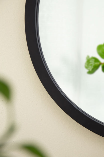 Circle Wall Mirror With Wooden Frame, Wall Mirror For Living Room - Black