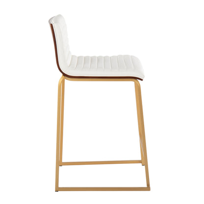 Mason Mara - Contemporary Fixed Height Counter Stool (Set of 2) - Gold / Walnut / White