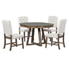 5 Piece Retro Functional Dining Set, Round Table With Leaf And 4 Upholstered Chairs For Dining Room And Living Room - Walnut