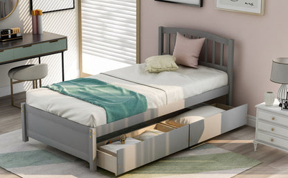 Twin Platform Storage Bed Frame With Two Drawers And Headboard - Gray