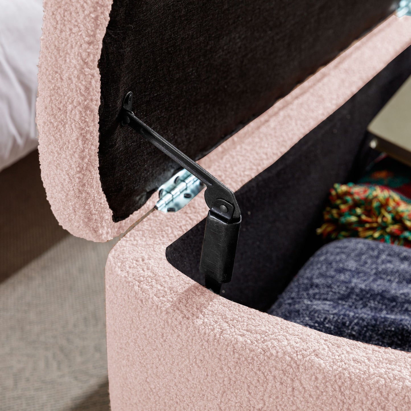 Storage Ottoman Bench For End Of Bed Gold Legs, Modern Gray Faux Fur Entryway Bench Upholstered Padded With Storage For Living Room Bedroom - Pink