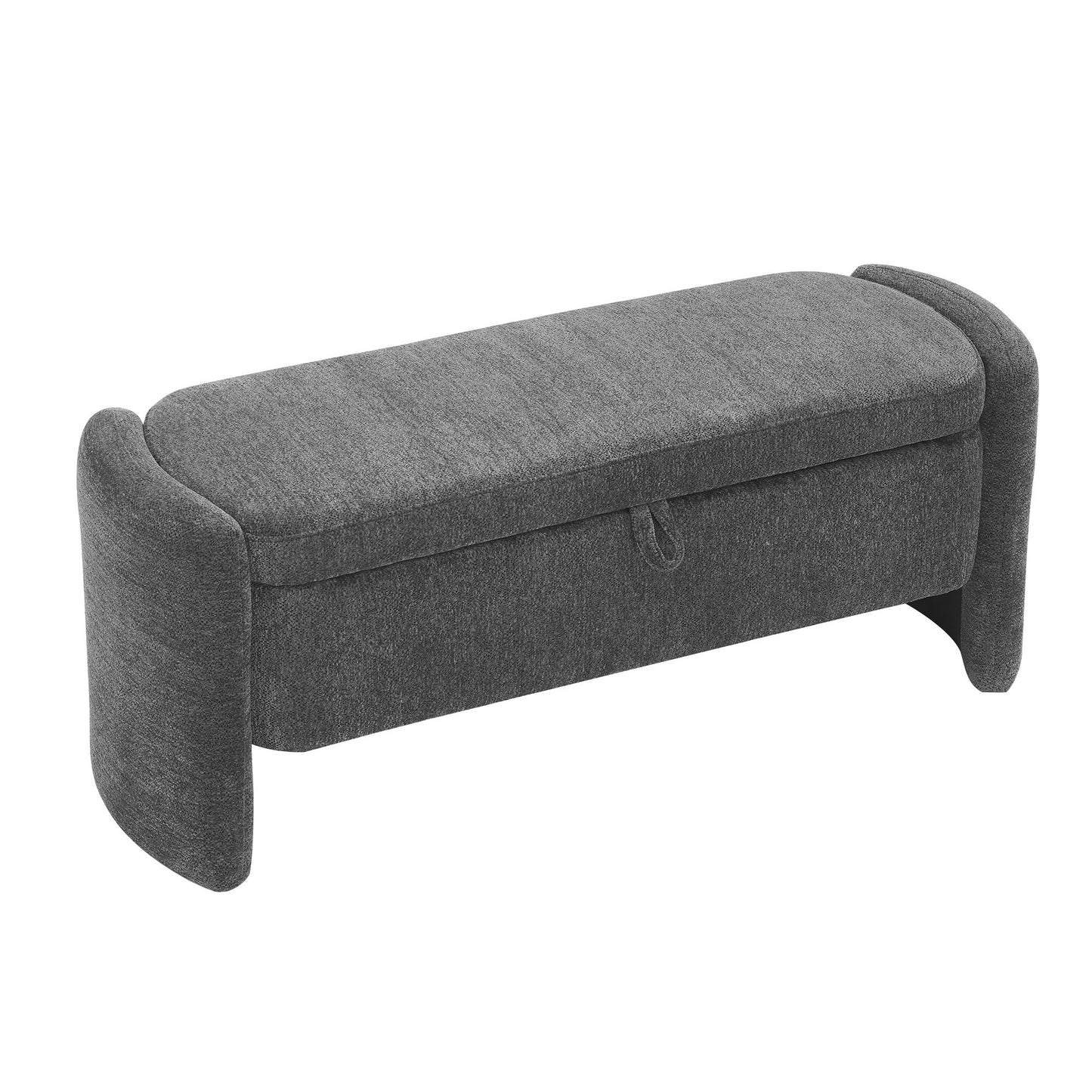 Ottoman Oval Storage Bench Chenille Bench With Large Storage Space For The Living Room, Entryway And Bedroom - Gray