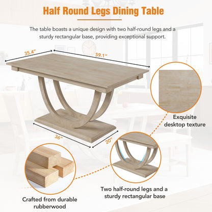 Topmax - 6 Piece Wood Half Round Dining Table Set Kitchen Table Set With Long Bench And 4 Dining Chairs, Modern Style - Natural
