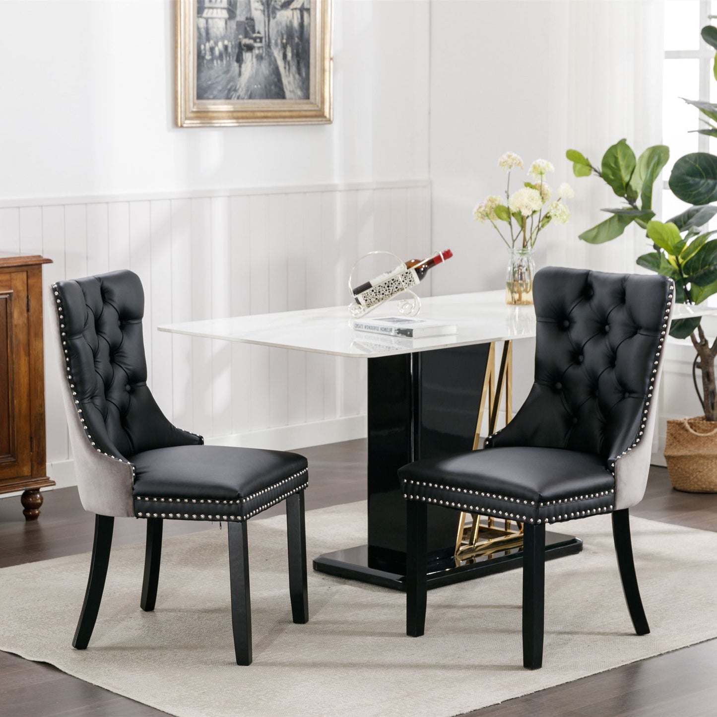 Nikki - Modern, High-End Tufted Solid Wood Contemporary And Velvet Upholstered Dining Chair With Wood Legs Nailhead Trim (Set of 2) - Black / Gray