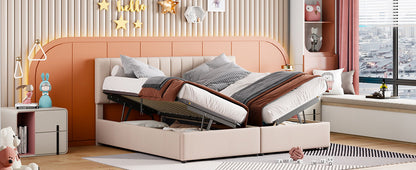 King Size Upholstered Platform Bed With A Hydraulic Storage System - Beige