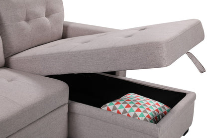 Nathan - Reversible Sleeper Sectional Sofa With Storage Chaise, USB Charging Ports And Pocket - Light Gray