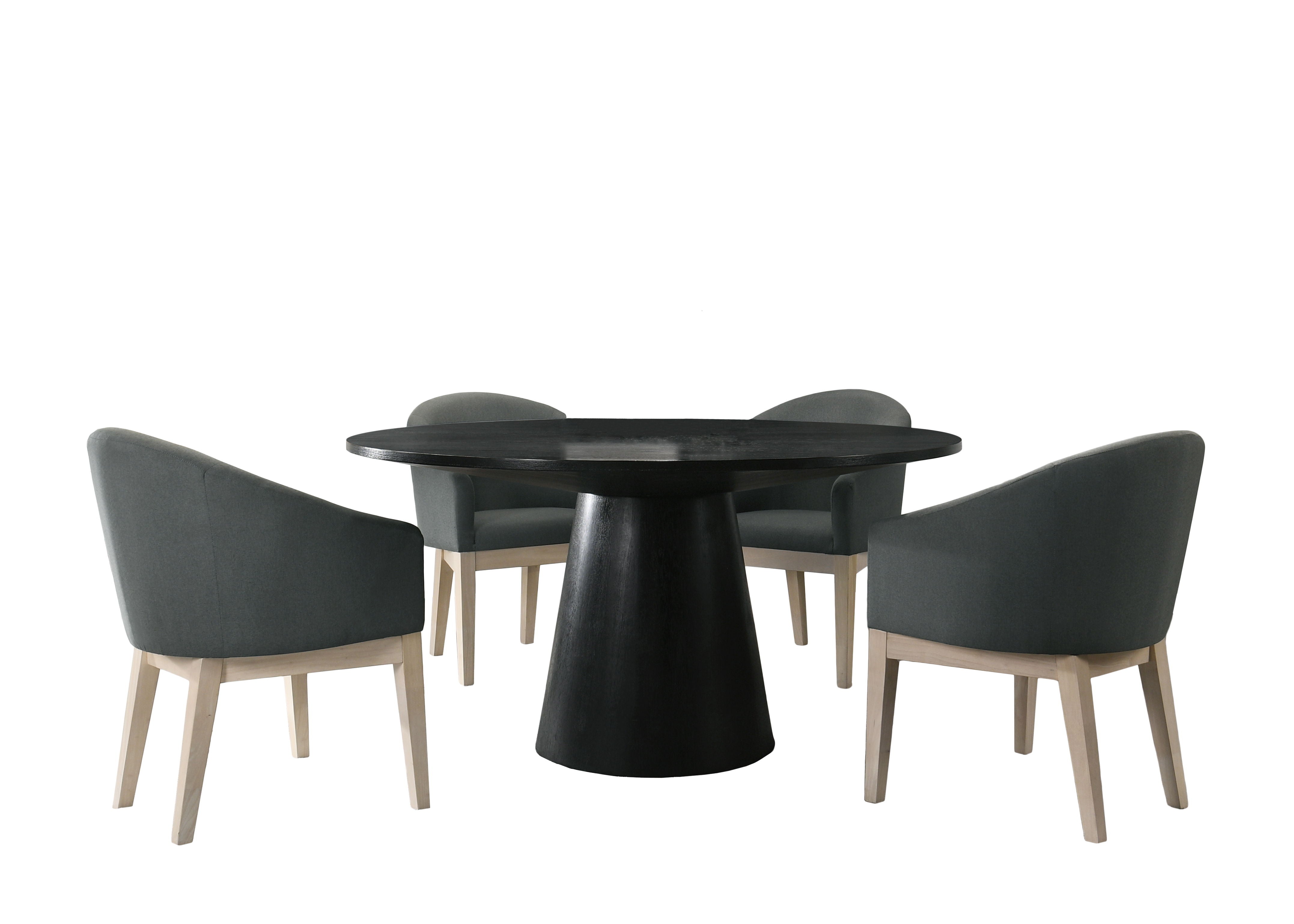 Jasper - 5 Piece Round Dining Table Set With Gray Chairs (Set of 5) - Ebony Black