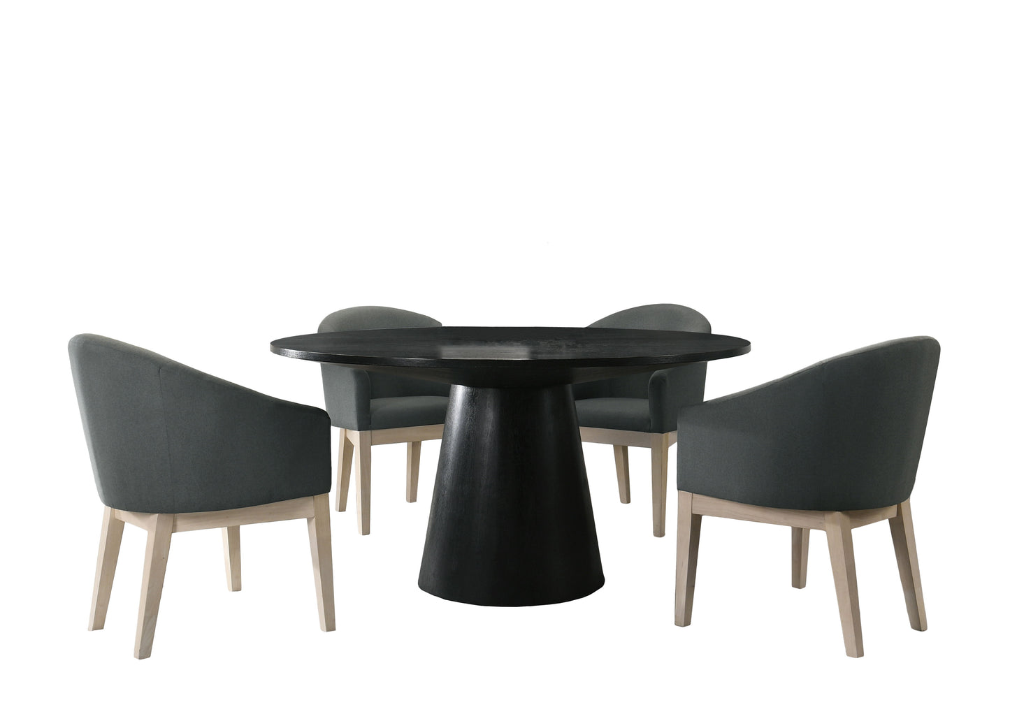 Jasper - 5 Piece Round Dining Table Set With Gray Chairs (Set of 5) - Ebony Black