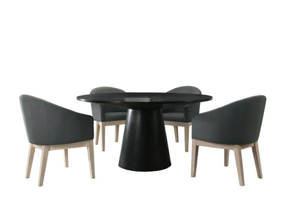 Jasper - 5 Piece Round Dining Table Set With Gray Chairs (Set of 5) - Ebony Black
