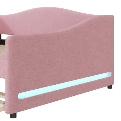 Full Size Upholstered Daybed With Light And Trundle - Pink