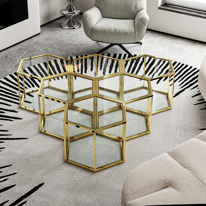 Modern Living Room Coffee Table With Stainless Steel Frame And Double Layer Tempered Glass - Gold