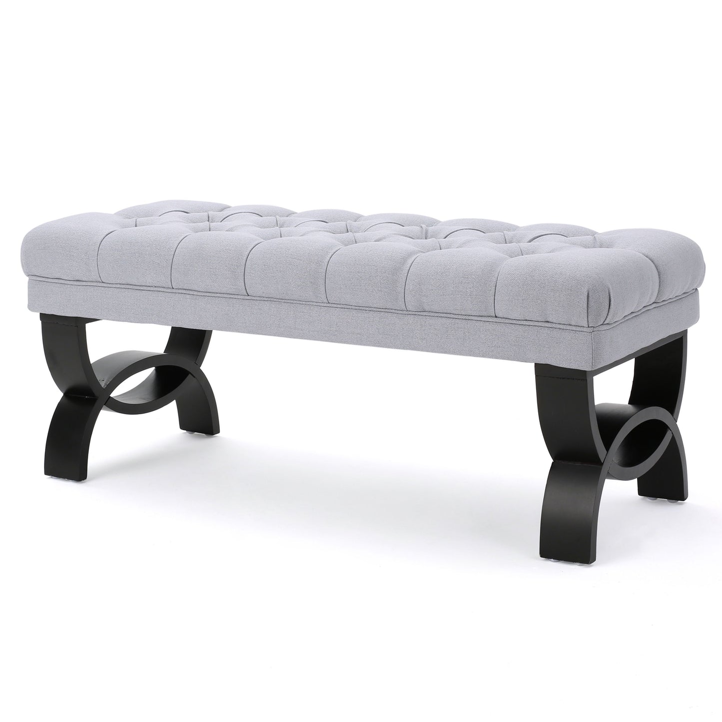 Hilton - Ottoman Bench With Classic Button Tufting - Light Gray