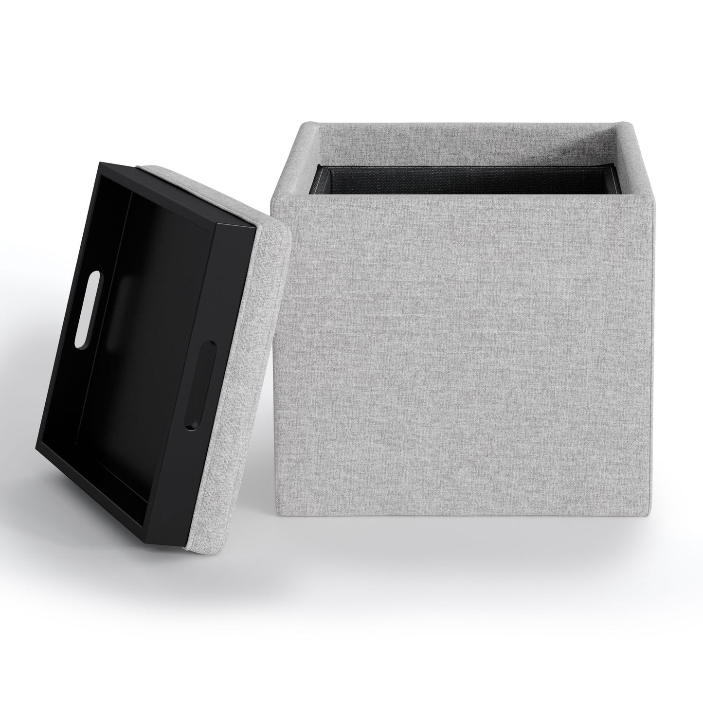 Rockwood - Cube Storage Ottoman With Tray - Cloud Gray