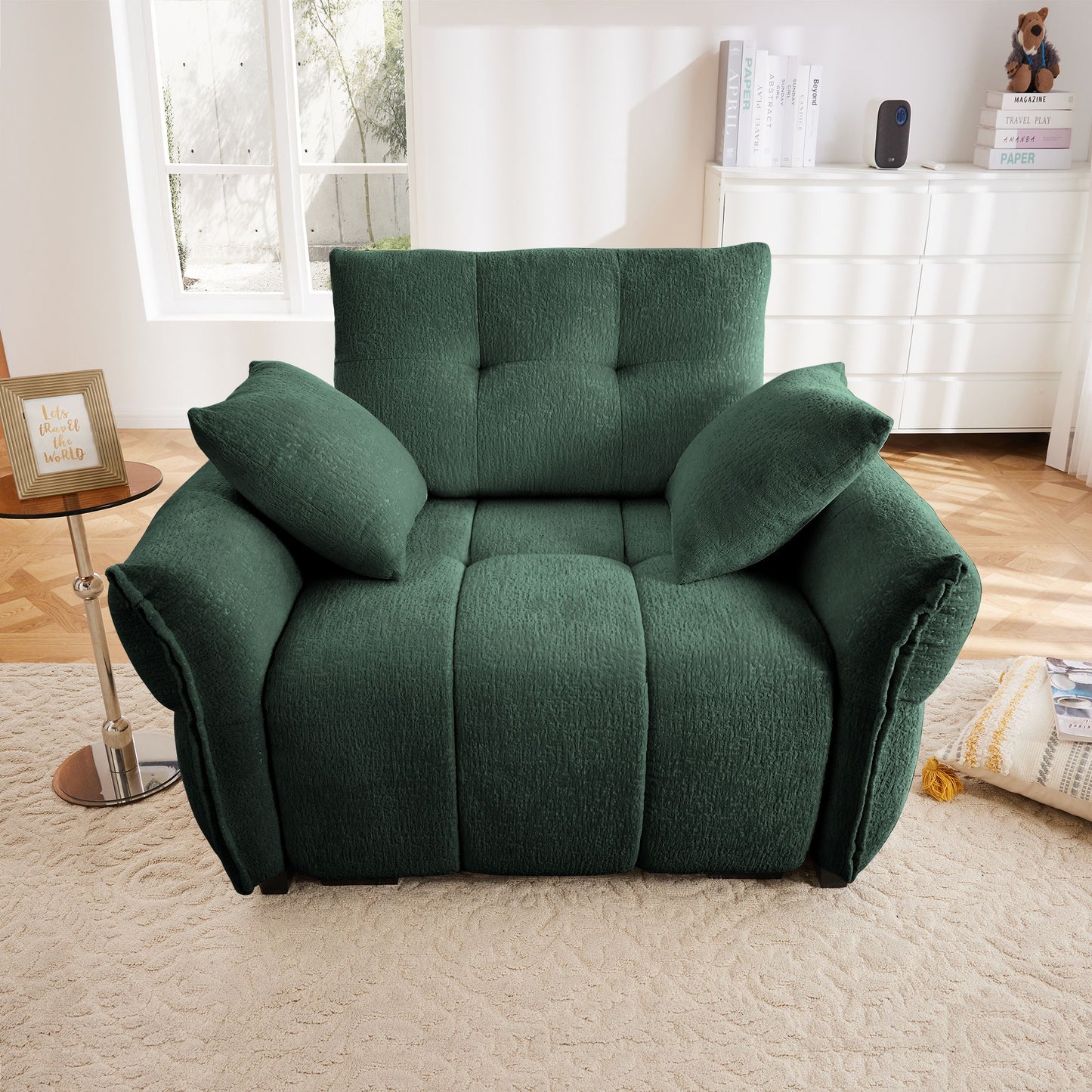 Ergonomic Single Seater Sofa With High Resilience Cushions, Modern Design - Green